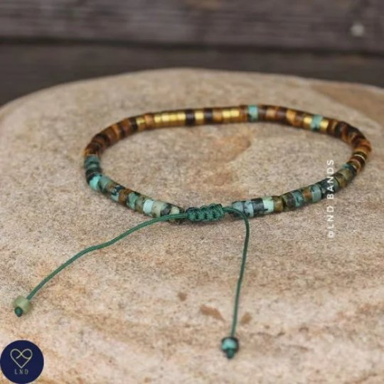 Morse code TRUST THE PROCESS African Turquoise Tiger eye Adjustable Affirmation Bracelet, motivational encouraging meaningful, inspirational - LND Bands