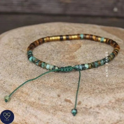 Morse code TRUST THE PROCESS African Turquoise Tiger eye Adjustable Affirmation Bracelet, motivational - LND Bands