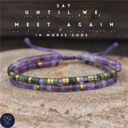 Morse code Until We Meet Again, Amethyst Olive Jade Adjustable Memorial Bracelet, loss of loved one - LND Bands