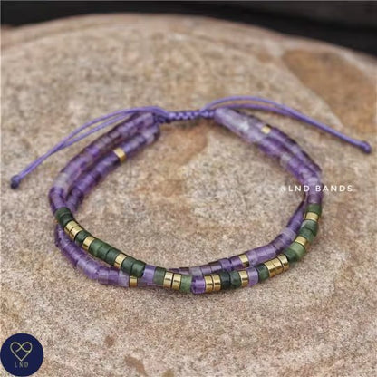 Morse code Until We Meet Again, Amethyst Olive Jade Adjustable Memorial Bracelet, loss of loved one - LND Bands