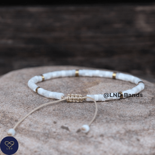 Mother of Pearl 2x4mm Adjustable Bracelet, Meditation Bohemian Bracelet, Yoga Bracelet, Gemstone, Balance, calming, stress relief, healing - LND Bands