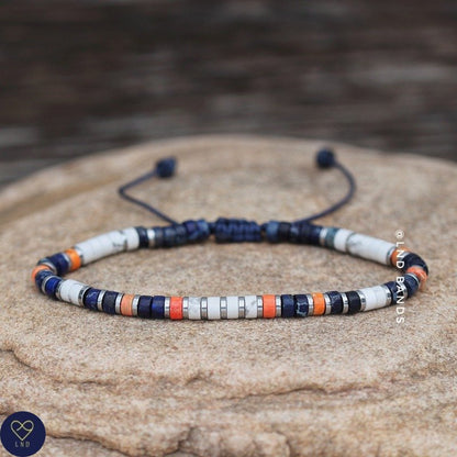 Navy Blue Orange Jasper Bead Bracelet High Quality, Minimalist Adjustable 2x4mm Natural Stone Beads, Dainty Bracelet, Tibetan bracelet, Yoga - LND Bands