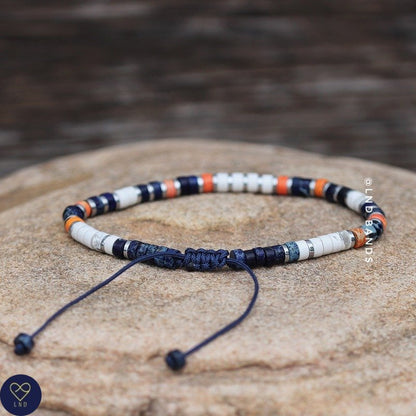 Navy Blue Orange Jasper Bead Bracelet High Quality, Minimalist Adjustable 2x4mm Natural Stone Beads, Dainty Bracelet, Tibetan bracelet, Yoga - LND Bands