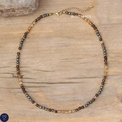 Citrine, Smoky Quartz, Tiger Eye, Pyrite Bead Necklace: Yoga, Adjustable, elegant