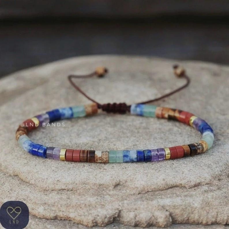 NEW 7 Chakra Bracelet, Meditation Bohemian Yoga Bracelet, Gemstone Bracelet, Balance, power, protection, calm, grounding, birthday gift - LND Bands