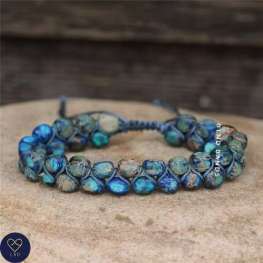 NEW Light Blue colour Macrame Imperial Jasper bracelet, Adjustable Ethnic Yoga Dainty Bracelet, natural stone bracelet, summer vibes, boho - LND Bands