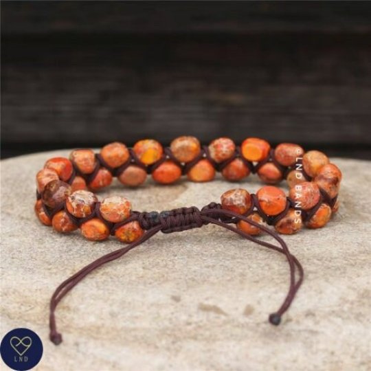 New Orange Jasper Macrame Bracelet, Yoga Adjustable bracelet, Natural Stone Beads, Tibetan bracelet, Ethnic - LND Bands