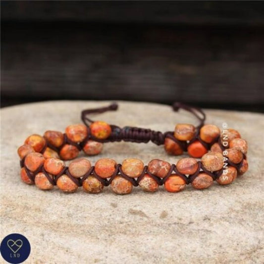 New Orange Jasper Macrame Bracelet, Yoga Adjustable bracelet, Natural Stone Beads, Tibetan bracelet, Ethnic bracelet, birthday gift - LND Bands