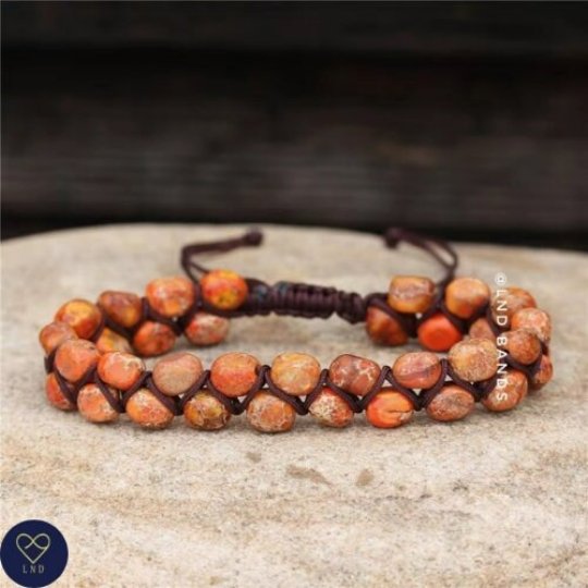 New Orange Jasper Macrame Bracelet, Yoga Adjustable bracelet, Natural Stone Beads, Tibetan bracelet, Ethnic - LND Bands