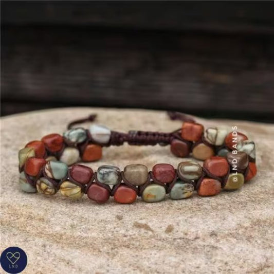 New Picasso Jasper Macrame Bead Bracelet, Adjustable Bracelet, Natural Stone, Boho Bracelet - LND Bands