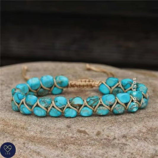 New Turquoise Macrame Bead Bracelet, Natural Stone Beads, Yoga Bracelet, Boho style, Summer Gift, Ethnic Bracelet - LND Bands