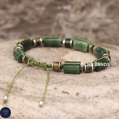 Olive Jade & Tiger Eye Bead Bracelet – Adjustable Boho Meditation - LND Bands