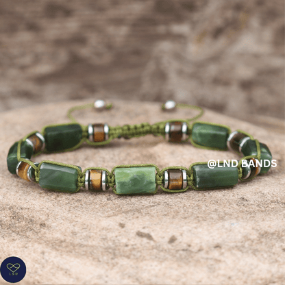 Olive Jade & Tiger Eye Bead Bracelet – Adjustable Boho Meditation - LND Bands
