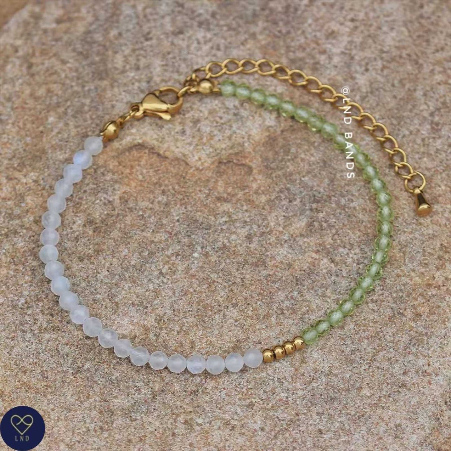 Peridot White Moonstone 3mm Faceted Bead Bracelet, Adjustable Natural Gemstone Bracelet, Tibetan Yoga - LND Bands