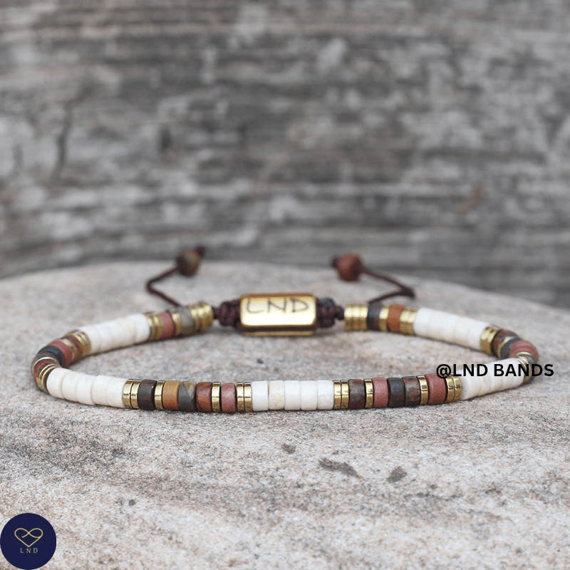 Picasso Jasper Ivory Howlite Bead Adjustable Bracelet: Yoga, Boho, Meditation, Ethnic, gift for her - LND Bands