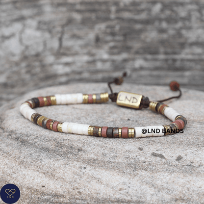 Picasso Jasper Ivory Howlite Bead Adjustable Bracelet: Yoga, Boho, Meditation, Ethnic, gift for her - LND Bands