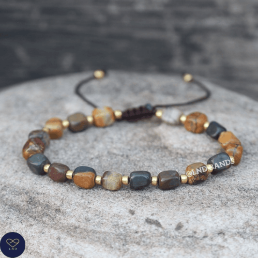 Picasso Jasper new shape Bead Bracelet, Adjustable Minimalist Bracelet, Natural Stone Bracelet, Dainty Bracelet, Tibetan Gemstone, 4mm - LND Bands