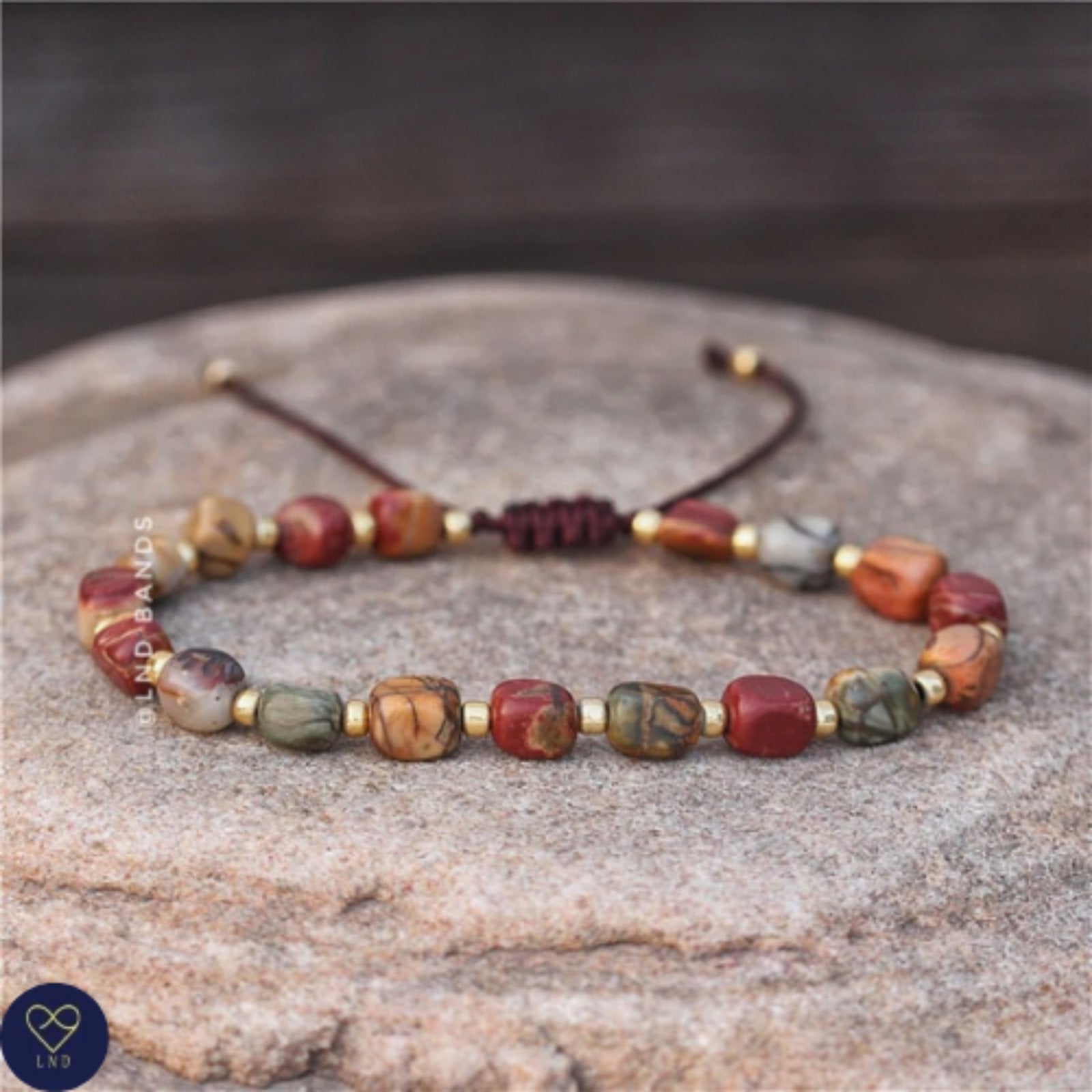 Picasso Jasper new shape Bead Bracelet, Adjustable Minimalist Bracelet, Natural Stone Bracelet, Dainty Bracelet - LND Bands