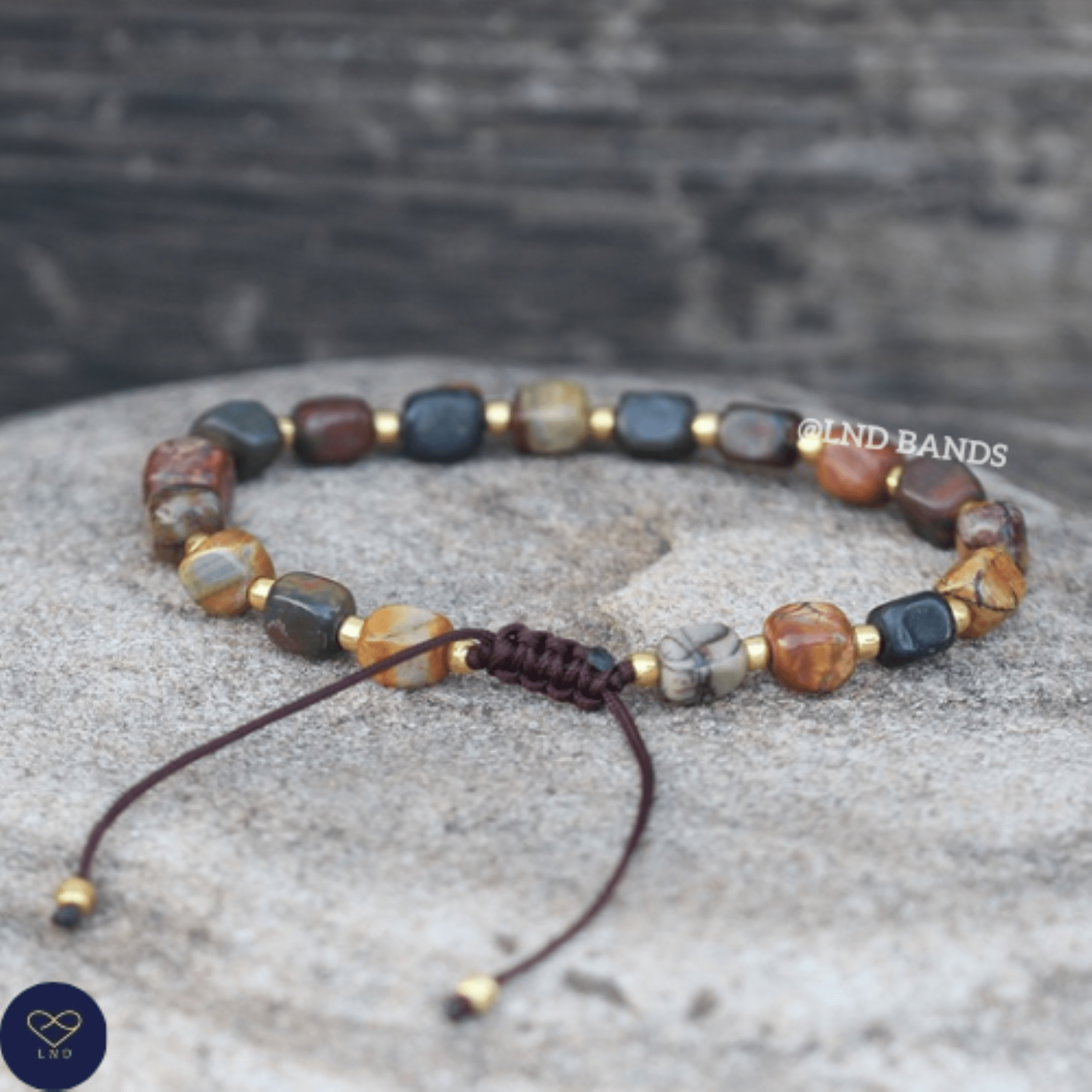 Picasso Jasper new shape Bead Bracelet, Adjustable Minimalist Bracelet, Natural Stone Bracelet, Dainty Bracelet, Tibetan Gemstone, 4mm - LND Bands