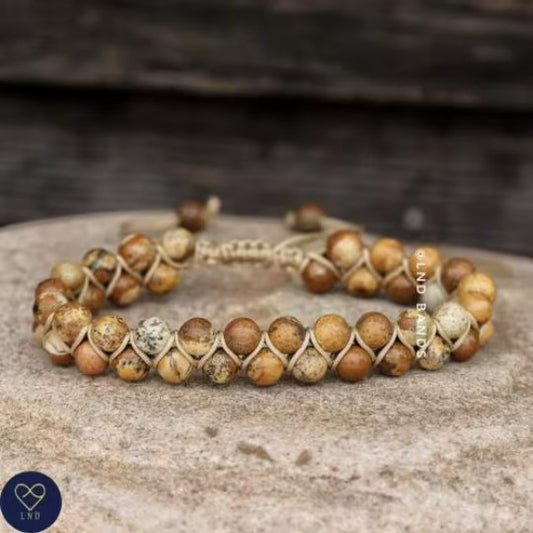 Picture Jasper 6 mm Bead Bracelet, Macrame Bracelet, Wrap Bracelet, Adjustable High Quality, Boho Bracelet, Natural Stone Bracelet - LND Bands