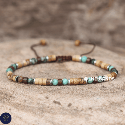 Picture Jasper, African Turquoise & Brecciated Jasper 2x4mm Bead Bracelet: Yoga, Adjustable, Boho, Ethnic, grounding luck - LND Bands