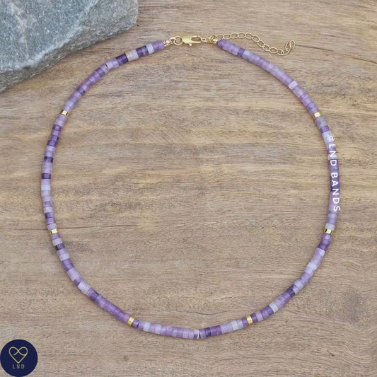 Purple Mica Bead Necklace, Adjustable 2x4mm, Minimalist Bohemian Necklace, Natural Stone Necklace - LND Bands