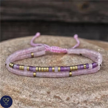 Rose Quartz Amethyst Adjustable Bracelet, Minimalist  Bracelet, Dainty Bracelet, Mother's Day, gift for her - LND Bands