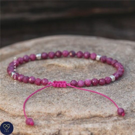 Ruby Faceted Bead Bracelet, Adjustable Bracelet, Natural Gemstone Bracelet, February Birthstone, Gift for her - LND Bands