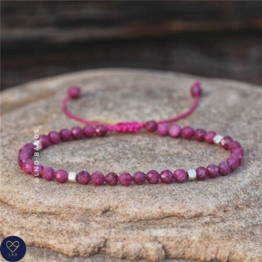 Ruby Faceted Bead Bracelet, Adjustable Bracelet, Natural Gemstone Bracelet, February Birthstone, Gift for her - LND Bands