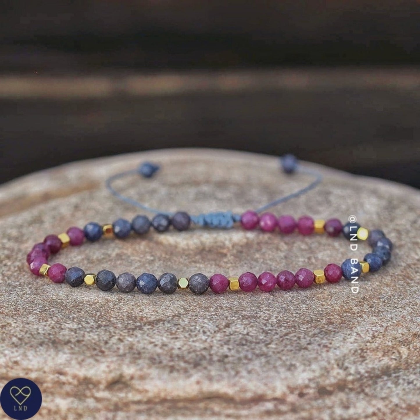 Ruby Sapphire Faceted Bead Bracelet, Adjustable Natural Gemstone Bracelet, prosperity creativity confidence - LND Bands