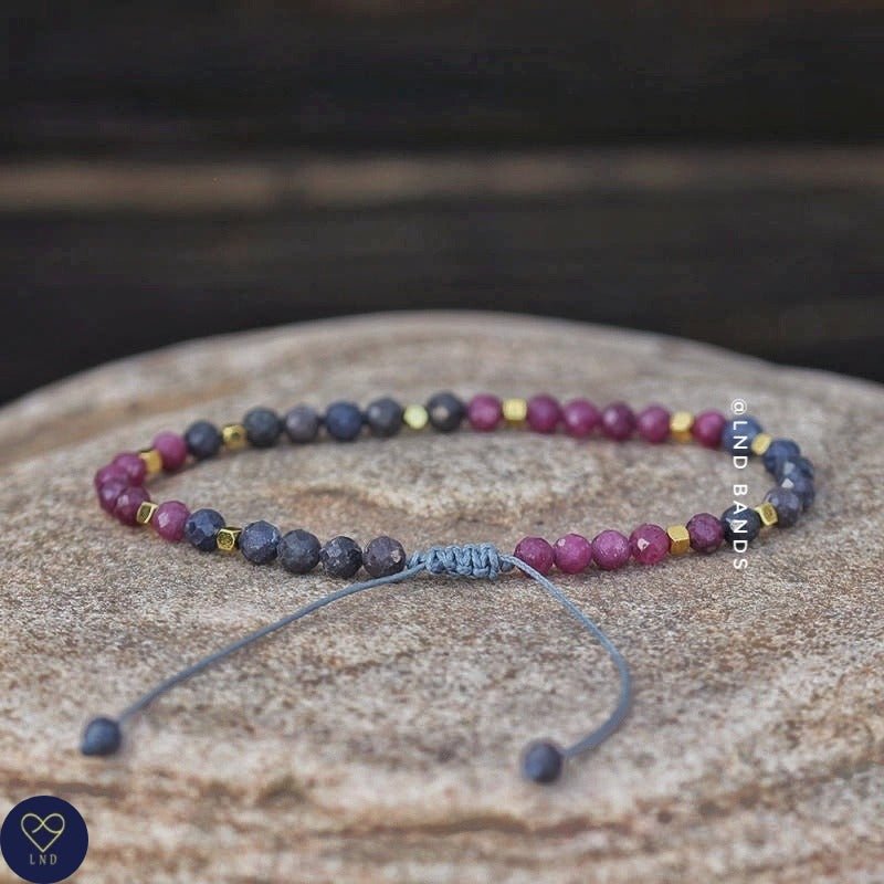 Ruby Sapphire Faceted Bead Bracelet, Adjustable Natural Gemstone Bracelet, prosperity creativity confidence - LND Bands