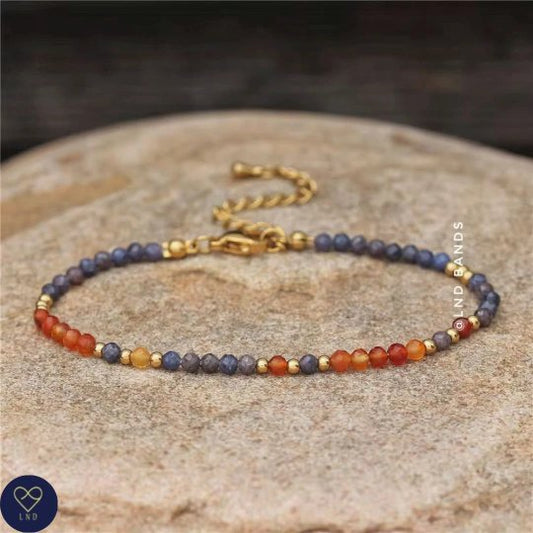 Sapphire Carnelian 3mm Faceted Bead Bracelet, Adjustable Natural Gemstone Bracelet, Tibetan Yoga Ethnic Bohemian Bracelet, prosperity, calm - LND Bands