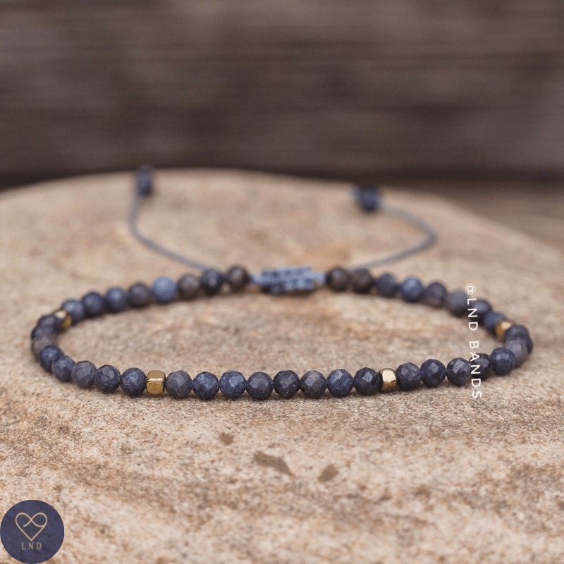 Sapphire Faceted Bead Bracelet, Adjustable Minimalist Natural Gemstone Bracelet, Tibetan Yoga Ethnic, prosperity serenity, Birthday gift - LND Bands