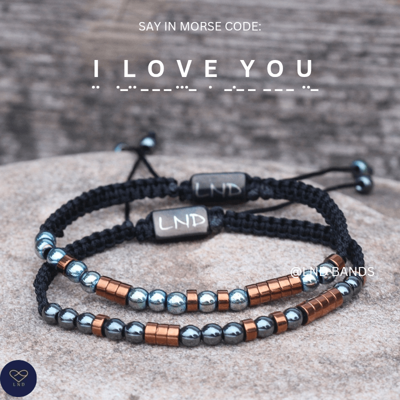 SET of 2 "I LOVE YOU" Morse Code Beaded Couple Friendship Partner Distance Bracelets, Anniversary gifts for boyfriend, husband, girlfriend - LND Bands