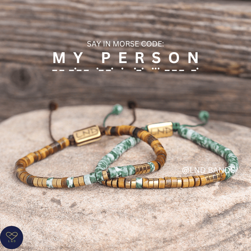 SET of 2 "MY PERSON" Morse Code Beaded Couple Friendship Partner Distance Bracelets, Anniversary gifts for boyfriend husband girlfriend - LND Bands