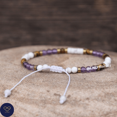 Tiger Eye Amethyst Howlite 4mm round beads Minimalist Adjustable Bracelet, Tibetan Gemstone Bracelet, Yoga, Boho, Ethnic, Delicate - LND Bands