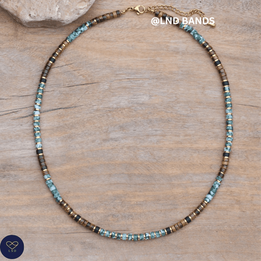 Tiger Eye Green Spot Jasper Beaded Necklace - Minimalist, Yoga, Ethnic, Meditation, courage, Boho - LND Bands