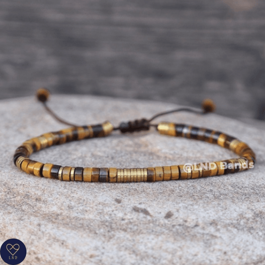 Tiger Eye Hematite 2x4mm Bead Bracelet, Adjustable, Minimalist Dainty Bohemian Bracelet, Natural Stone Bracelet, gift for her, gift for him - LND Bands