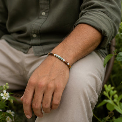 Tiger Eye Howlite Green Spot Jasper 2x4mm Adjustable Bracelet, Tibetan Yoga Boho Ethnic courage - LND Bands