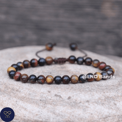 Tiger Eye mixed beds 6mm round, Adjustable, Minimalist Bohemian Natural Stone Bracelet, Dainty Bracelet, gift for her for him, birthday - LND Bands