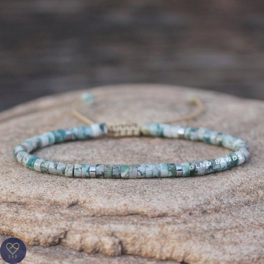 Tree Agate Bead Bracelet, Adjustable Minimalist Bohemian Bracelet, 2x4mm, Yoga, Ethnic, gift for her and him, birthday gift, summer gift - LND Bands