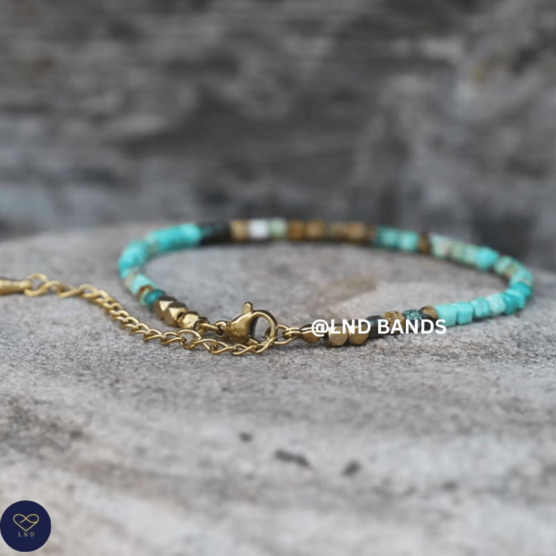 Turquoise Bead Bracelet - 3mm Dainty Adjustable Boho Style, Meditation, Ethnic, Yoga, elegant, clarity - LND Bands