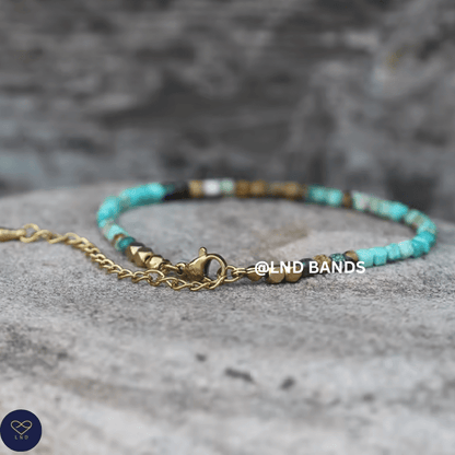Turquoise Bead Bracelet - 3mm Dainty Adjustable Boho Style, Meditation, Ethnic, Yoga, elegant, clarity - LND Bands