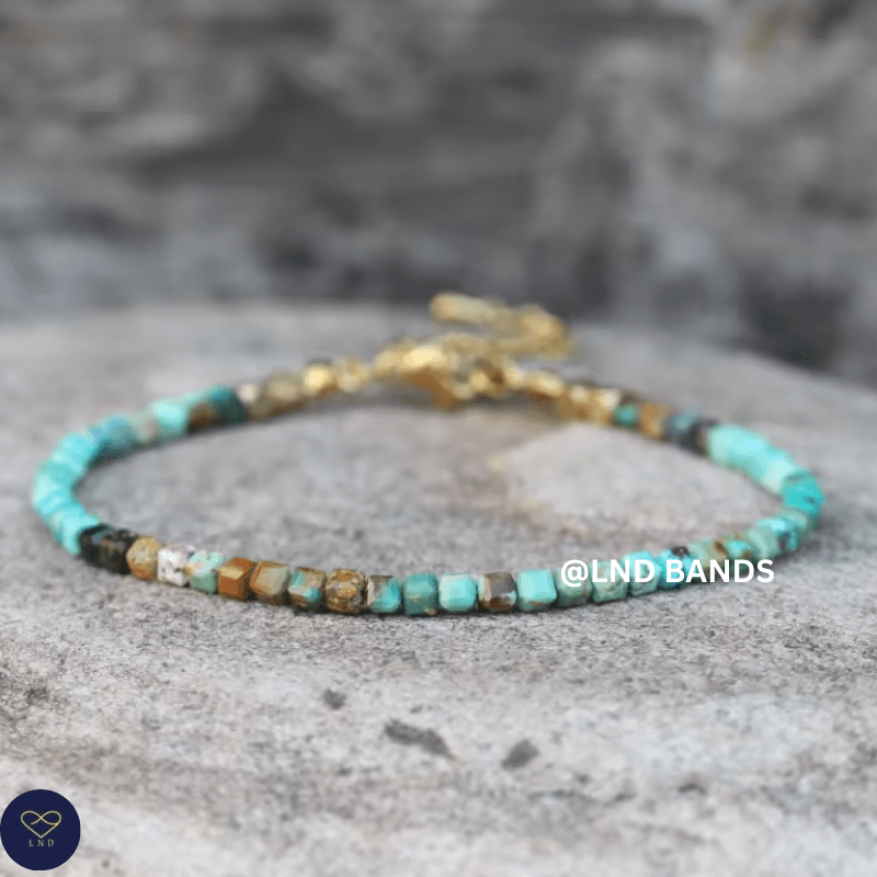 Turquoise Bead Bracelet - 3mm Dainty Adjustable Boho Style, Meditation, Ethnic, Yoga, elegant, clarity - LND Bands