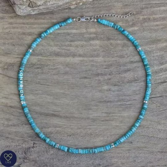 Turquoise Bead Necklace, 2x4mm Natural Jasper Beads, Dainty Necklace, Boho style, unisex gift, Summer gift, Minimalist Necklace, ethnic