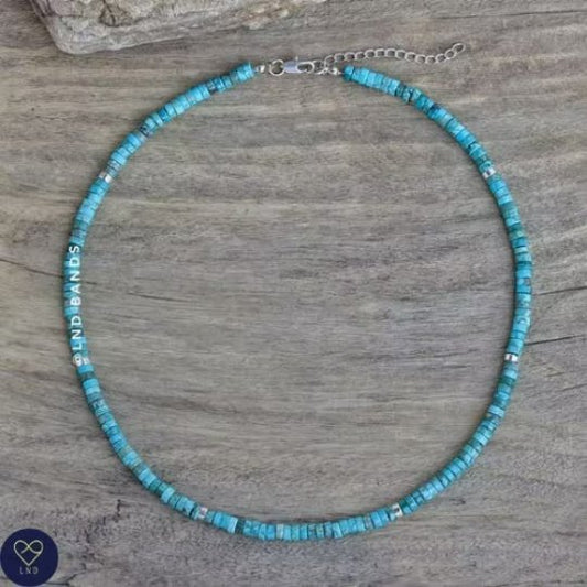 Turquoise Bead Necklace, 2x4mm Natural Stone Beads, Dainty Necklace, Boho style, unisex gift, Summer gift, Minimalist Necklace, ethnic - LND Bands