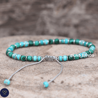 Turquoise Jasper & Malachite 2x6mm Beaded Bracelet: Yoga, Adjustable, Tibetan, Natural Stone, Yoga, Boho, Ethnic, birthday gift - LND Bands
