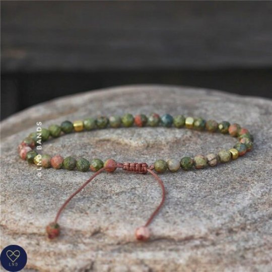 Unakite Faceted Bead Bracelet, Adjustable Bracelet, Natural Gemstone Bracelet, balancing stone, stress relief - LND Bands