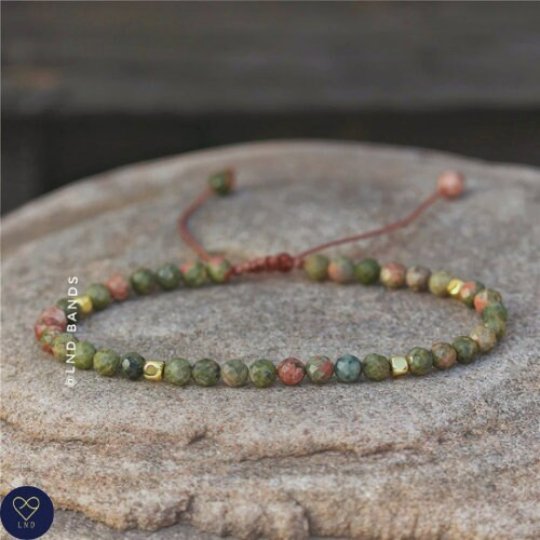 Unakite Faceted Bead Bracelet, Adjustable Bracelet, Natural Gemstone Bracelet, balancing stone, stress relief - LND Bands