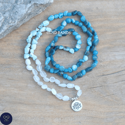 White moonstone, Larimar, Apatite elastic wrap bracelet/necklace, Yoga Meditation Spiritual Bracelet, Ethnic, stress relief, clarity, calm - LND Bands